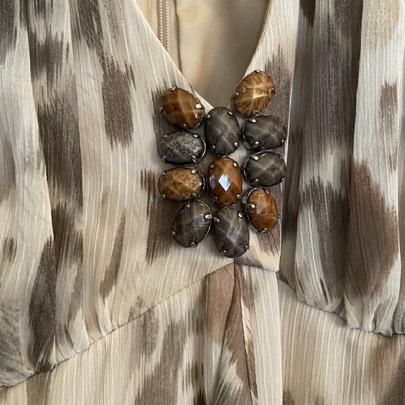 Chico's 0 Long High Low Cheetah Leopard Print Dress Jeweled V Neck Women's Small - Picture 3 of 10